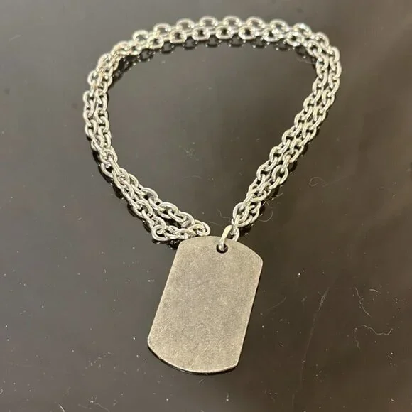 Dog Tag Silver Metal 26" Womans Punk Rock Necklace Pendant Army Military  Blank - Picture 3 of 4